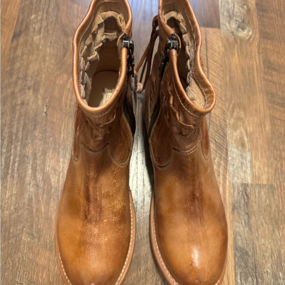 BED|STU Tan Leather Ankle Boots with Woven Detail - Picture 6 of 7